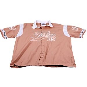 FOREVER 21‎ Shirt Mens M Beige Embroidered Graphic Button Up Short Sleeve Casual